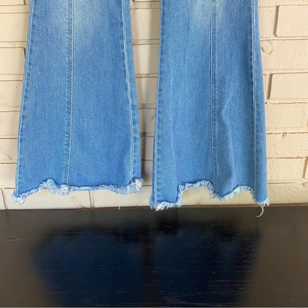 KanCan Jeans Womens 29 High Rise Flare Boho Raw Hem Front Seam Hippie Festival